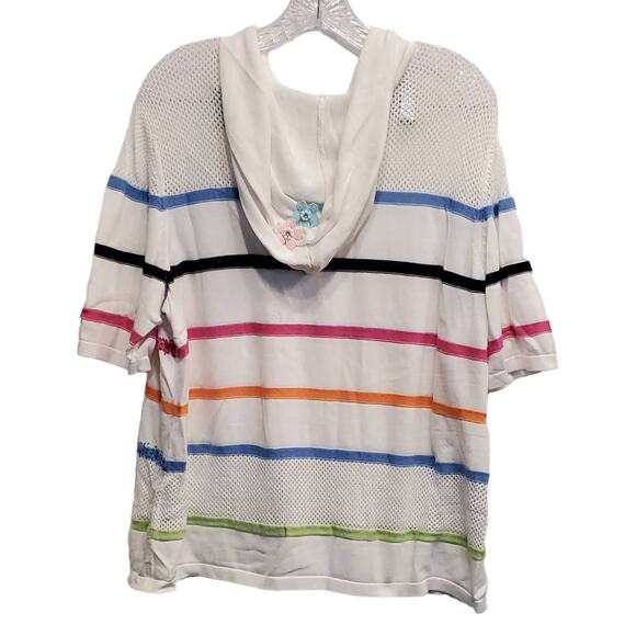 CJ Banks Light Weight Hooded Stripe Sweater Cardigan Springtime Plus Size 1x - Picture 4 of 6